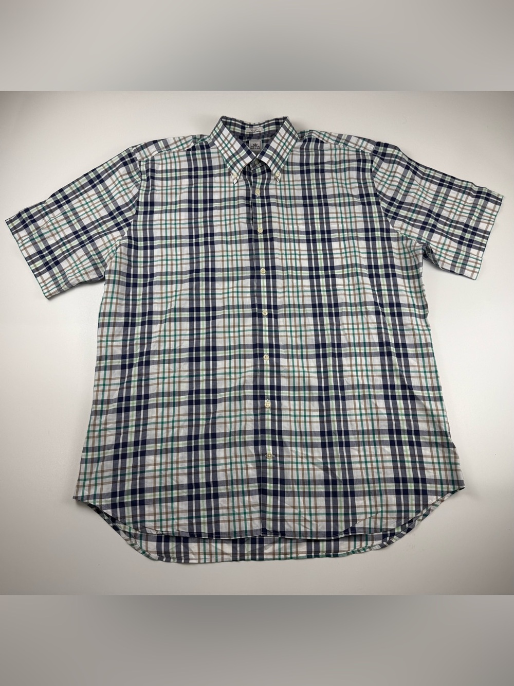 Peter Millar Button-Up Shirt Mens XL Blue Plaid Short Sleeve 100% Cotton Classic